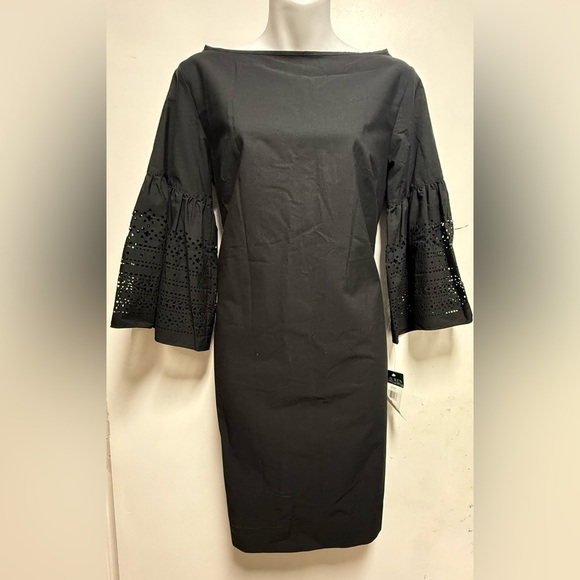 Ralph Lauren Blue Sheath Dress with Bell Sleeves - Picture 3 of 11